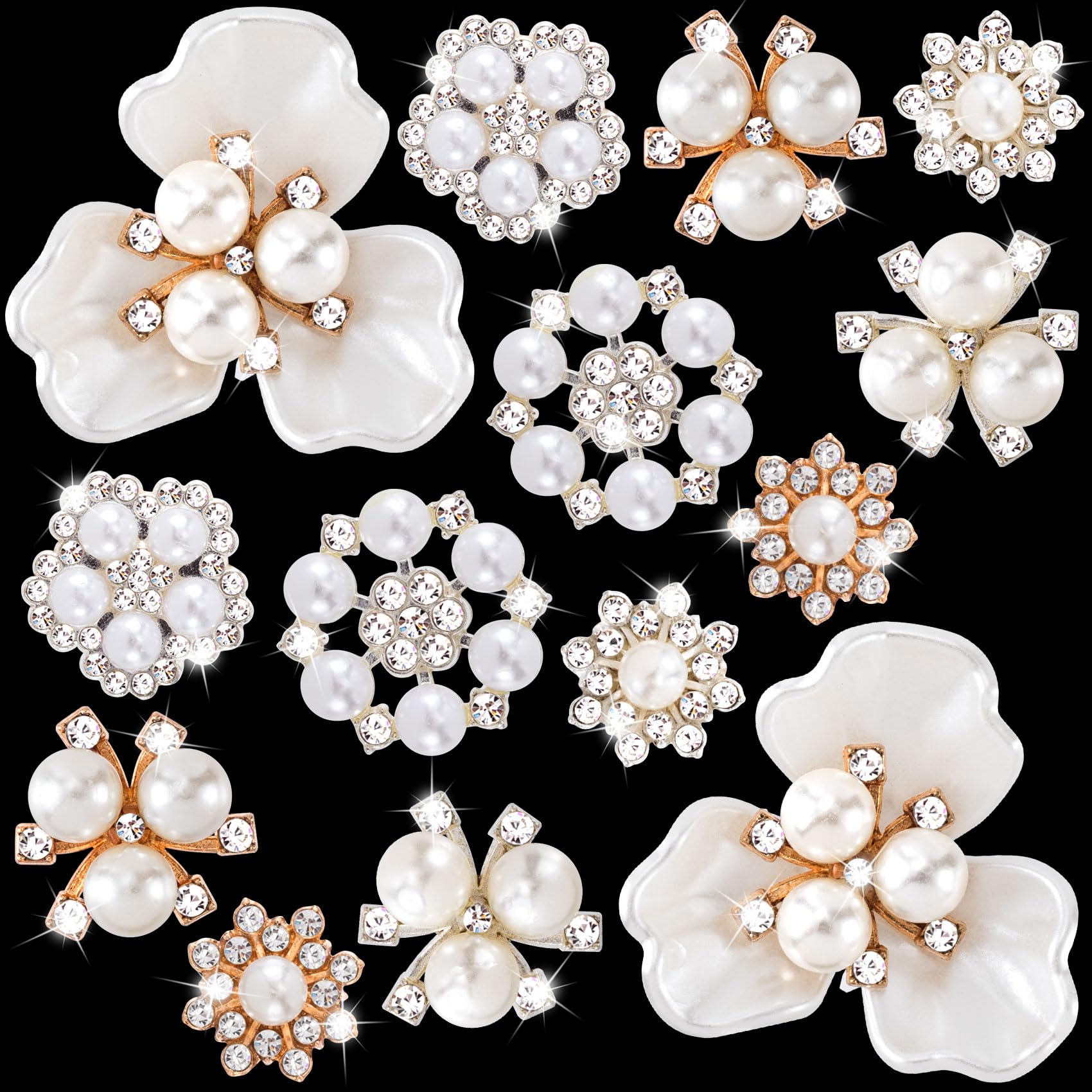 Photo 1 of HINZIC 14 PCS Pearl Flower Buttons Vintage Pearl Brooch for Jewelry Making, Wedding Rhinestone Button Covers Embellishments for Women DIY Clothes Bags Shoes Decoration