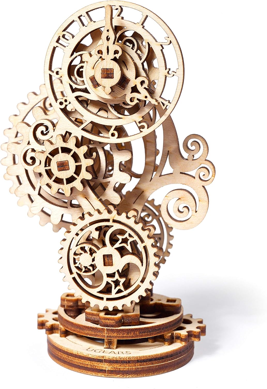 Steampunk Clock Ugears 3D Mechanical Model, Self-Assembling DIY Craft Set, Wooden Box School Project