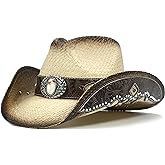 FLUFFY SENSE. Cowboy Hats for Women and Men Straw Western Hat Embroidered Cowboy Hat for Cowboys and Cowgirls