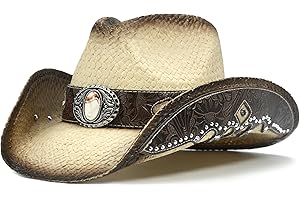 FLUFFY SENSE. Cowboy Hats for Women and Men Straw Western Hat Embroidered Cowboy Hat for Cowboys and Cowgirls