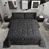 Erosebridal Leopard Print Queen Size Comforter Set-3 Pieces Cheetah Print Comforter for Women Room Decor,Soft Black and Grey Wild Animal Skin Texture Bedding Set with 2 Pillowcases for All Season