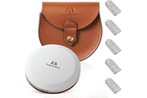 Angerstone Axe Sharpener - 3.8”Oversized Axe/Hatchet Sharpening Stone - Whetstone Blade & Tool Sharpener, Dual Grit 180/320 Sharpening Puck with cowhide Sheath for Bushcraft, Camping and Field Use