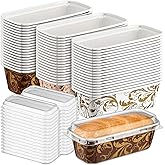 Baderke 60 Pcs 6 x 2.5 x 2 Inches Paper Loaf Pan Disposable Paper Baking Pan with Lids Kraft Pans Supply for Valentines Day Cake Bread Oven Loaf Bakery Holiday Gifts