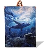 Plistiz Whale Underwater Throw Blanket 50"x60", Ocean Lover Blankets for Couch Bed Decor, Plush Flannel Polyester Whale Gifts for Adults Kids
