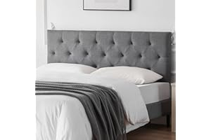 Howjoe Linen Upholstered Headboard Queen Size, Modern Diamond Tufting Solid Wood Queen Headboard Only, Adjustable Height from 37” to 51” Head Board, Bed Frame or Wall Mount Headboards, Light Grey