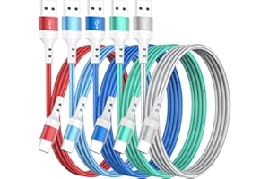USB A to USB C Cable 5-Pack, Multi-Length [3FT+3FT+6FT+6FT+9FT] Type C Charger Fast Charging 66W Braided USB-C Cable for Sams