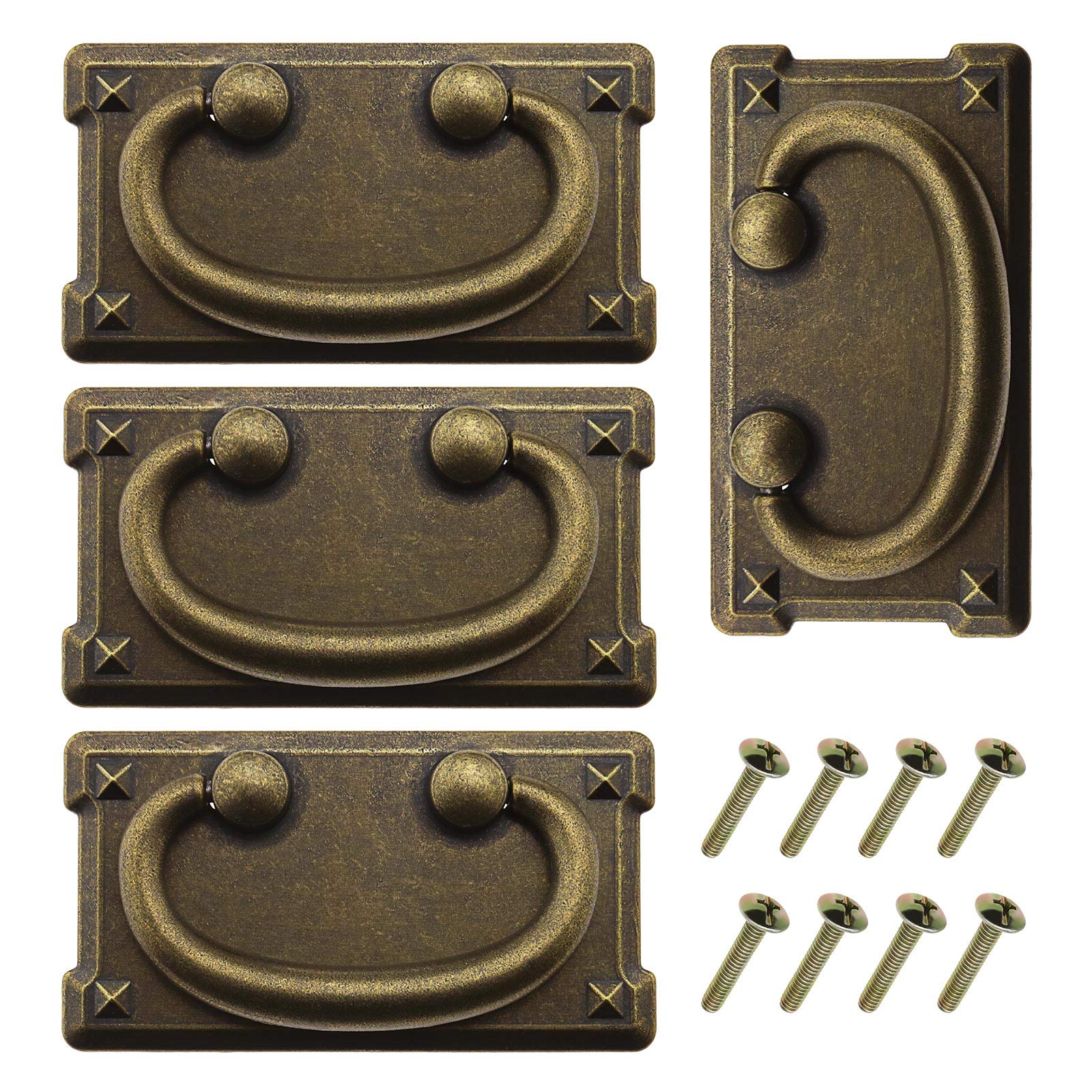 OTOTEC Retro Rectangle Pull Handles with Screws for Furniture Cupboard Drawer Cabinet Bookcase Wardrobe Antique Bronze Zinc Alloy 4Pcs