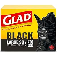Glad Black Garbage Bags - Large 90 Litres- 30 Trash Bags, Made in Canada of Global Components