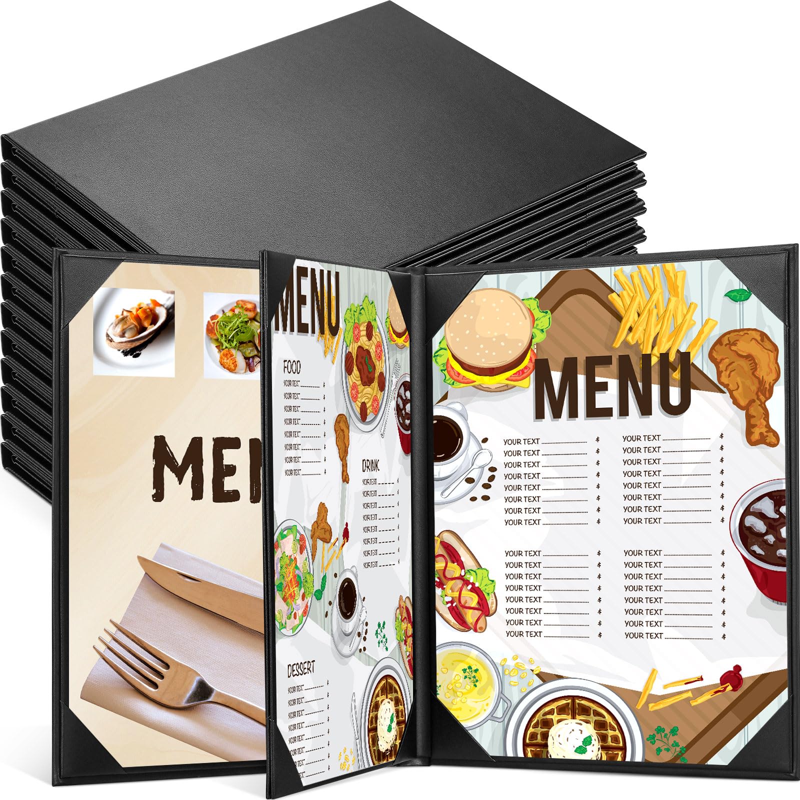 Photo 1 of Skyygemm 10 Pcs Leather Menu Covers Holders for 8.5 x 11 Inches, Waterproof Four View Leather Dinner Menu Holder Covers for Restaurant, Hotel, Bar