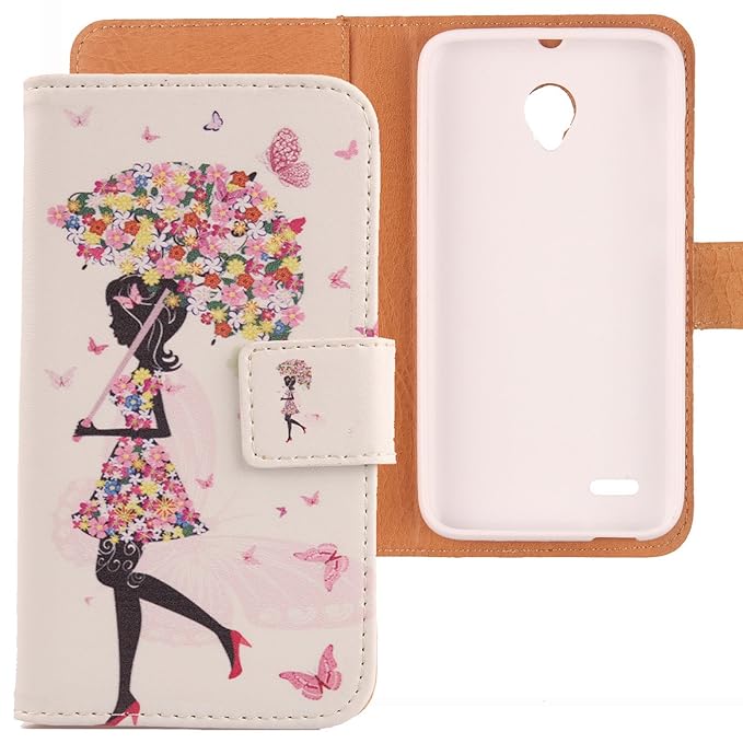 Lankashi PU Flip Leder Tasche Hülle Case Cover Schutz Handy Etui Skin Für Vodafone Smart Prime 6 Umbrella Girl Design