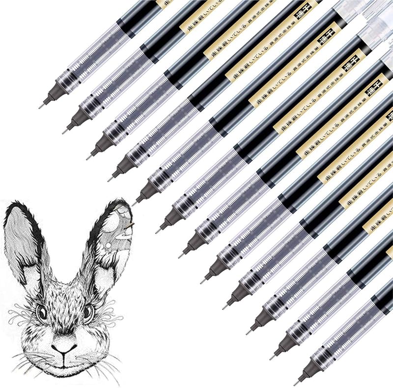 Surcotto 12 Pack Rollerball Pens 0.5mm Black Gel Quick-Dry Ink Extra Fine Point