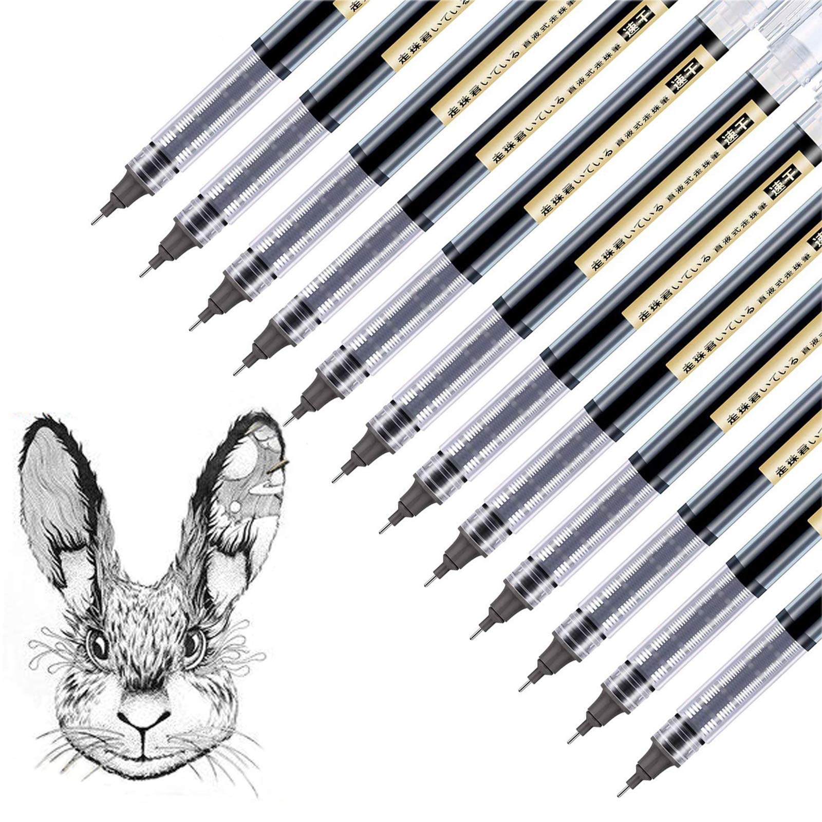 Surcotto Rollerball pen, 0.5 mm Black Gel Pen Quick-Drying Ink Extra Fine Point Pens Liquid Ink Fineliner Pens - Pack of 12