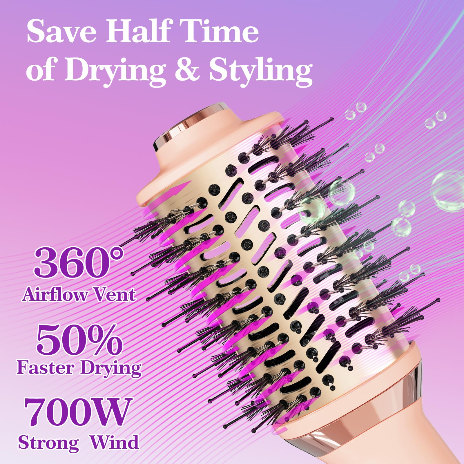 Hair Dryer Brush Blow Dryer Brush in One, 4-in-1 Hair Dryer Brush Blow Dryer with Oval Barrel, Mini Hot Air Brush for All Hair Types(Pink)