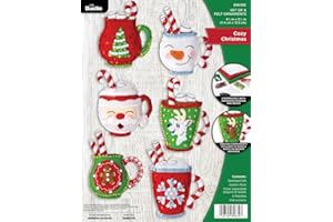 Bucilla Felt Applique 6 Piece Ornament Making Kit, Cozy Christmas, Perfect for DIY Arts and Crafts, 89639E