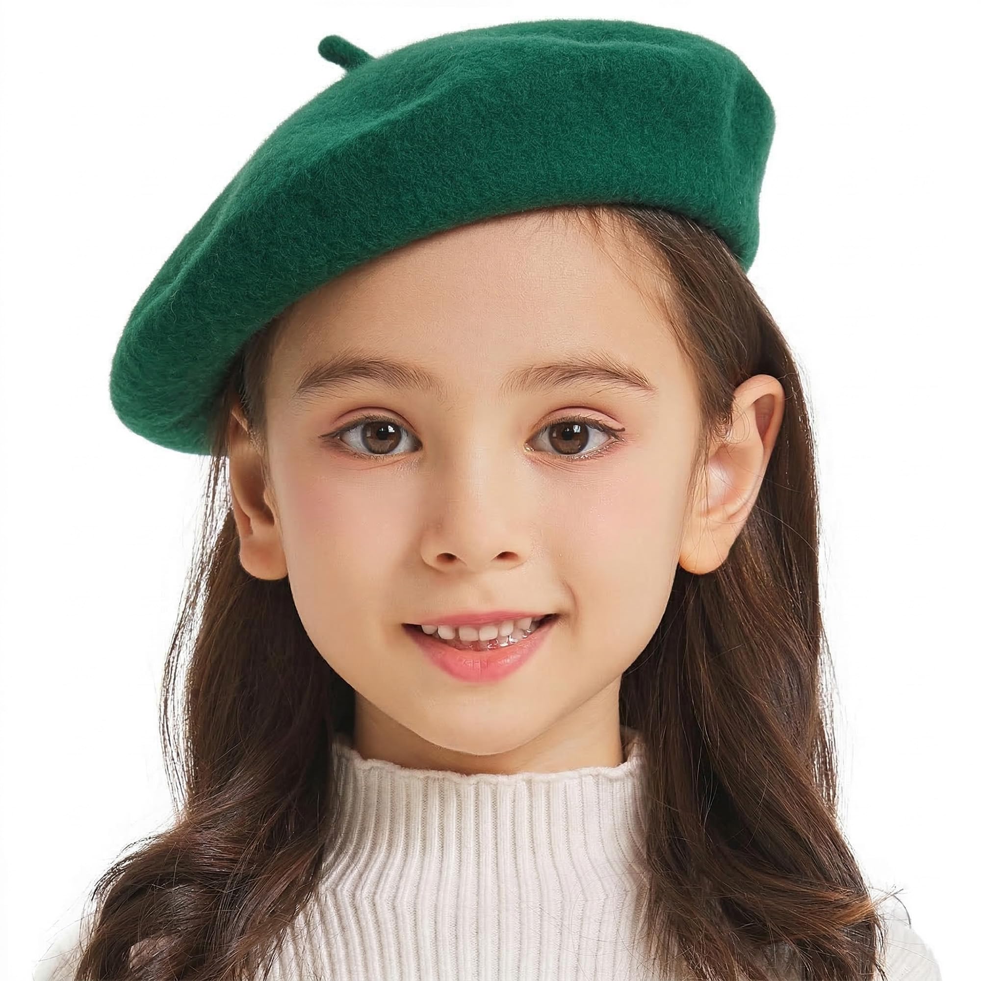 ZLYC Wool Kids Beret Hat Girls Solid Color Artist French Beret Cap(Green),One Size