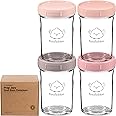 KeaBabies 4pk 8oz Glass Baby Food Containers with Lids - Leak-Proof, Microwavable Small Glass Jars, Baby Purees & Toddler Snack Storage Containers, BPA-Free, Dishwasher & Freezer Safe (Roseate)
