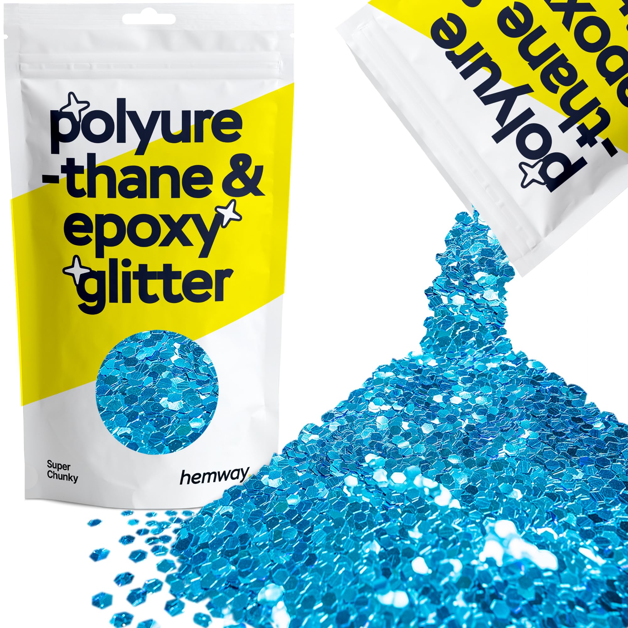 Hemway Resin Glitter Ocean Blue 100g Super Chunky | Polyurethane & Epoxy Glitter for Resin Crafts, Tumblers, Coasters, Floor & Table Art