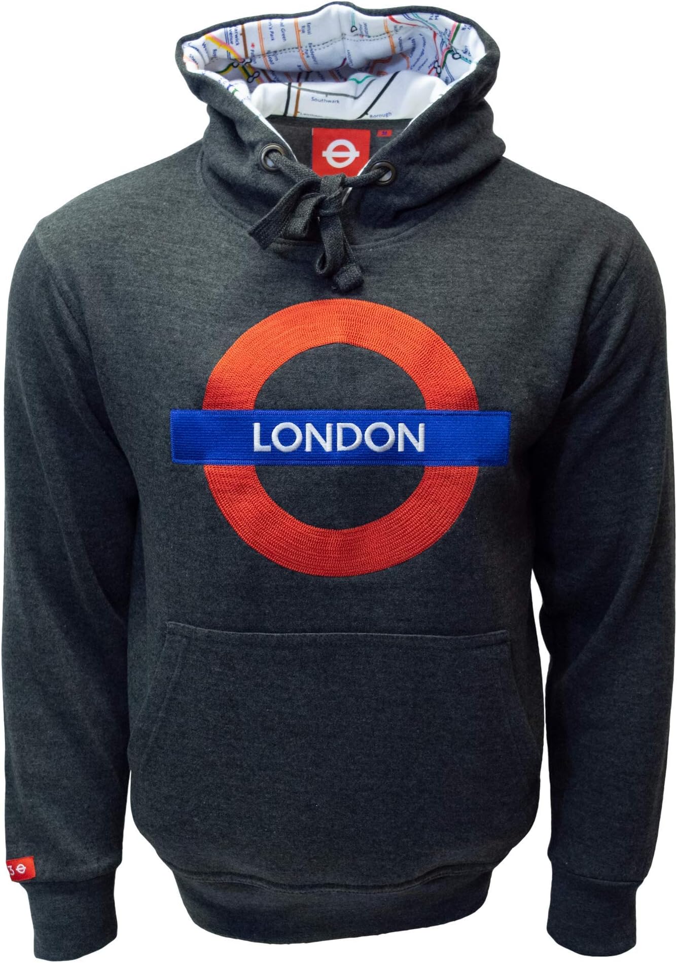 TFL�129 Licensed Unisex London Roundel� Chain Stitch Embroidery Hooded Sweatshirt (M) Charcoal