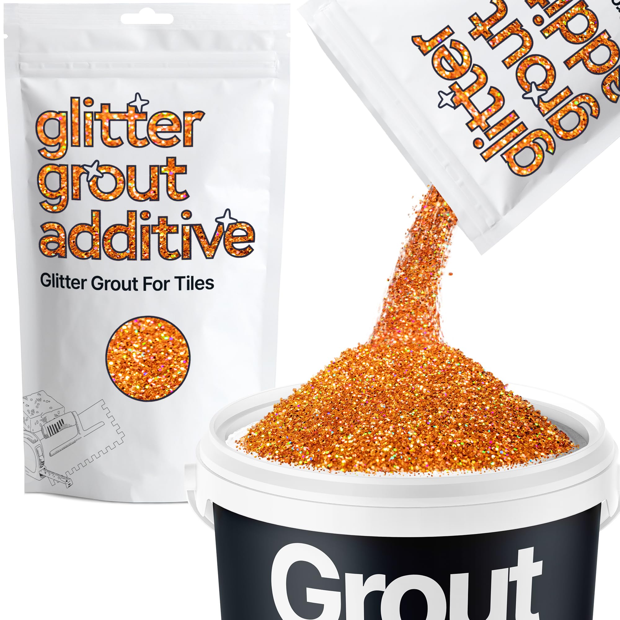 Hemway Copper Holographic Glitter Grout Additive 100g Metallic Flakes for Adding Sparkle to Kitchen & Bathroom Tiles | Enhance Your Indoor Grouting Projects with a Durable Sparkly Effect