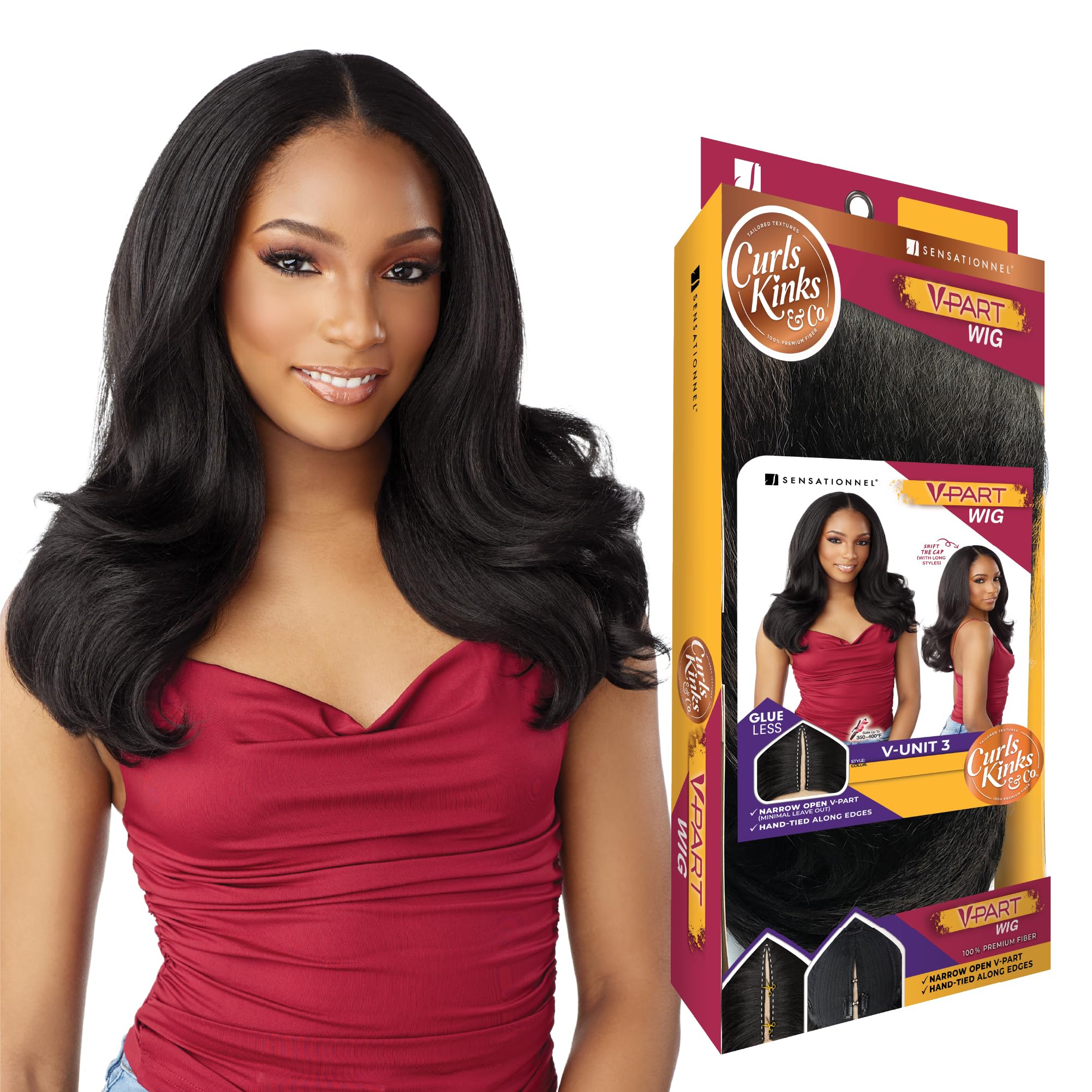 Photo 1 of Sensationnel Curls Kinksandco Vpart Wig - Unit 3 Narrow Part Glueless Natural Kinkytexture Edged Hairline for Natural 3C to 4C Hair Textures (1B OFFBLACK)