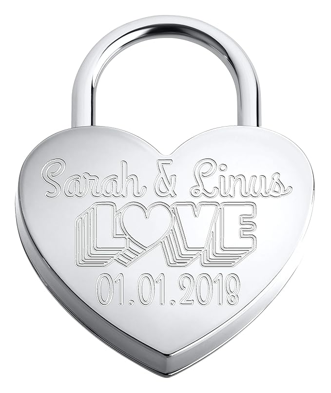 Liebesschloss In Herzform ? | Personalisiertes Herzschloss Mit Gravur Auf der Vorderseite Als Liebesgeschenk | Silber
