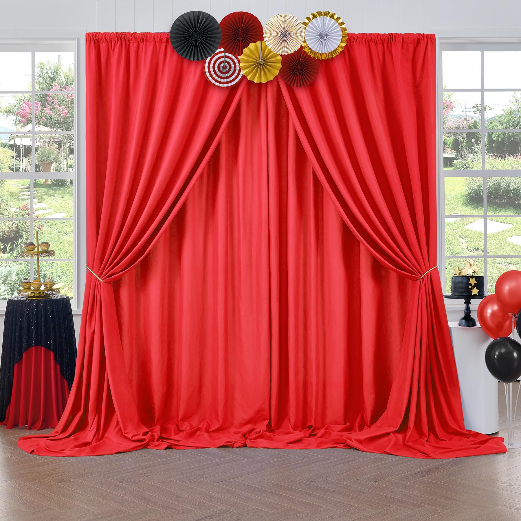 Photo 1 of 20x10FT Red Backdrop Curtains for Party, 4 Panels 5x10FT Thick Polyester Backdrop Drapes, Wrinkle Resistant Photography Background Drapes for Wedding Birthday Home Decoration