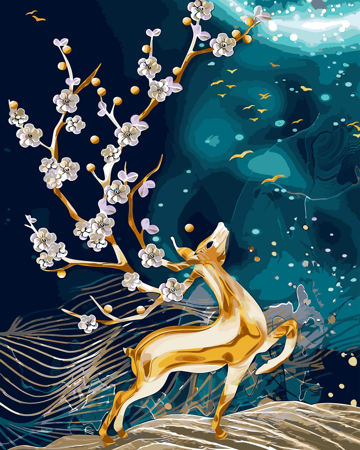 VOLKSLAND Frameless Paint by Numbers Kits for Adults and Kids, DIY Oil Canvas Number Painting, 16x22 inch with Brushes and Acrylic Pigment, Sika deer