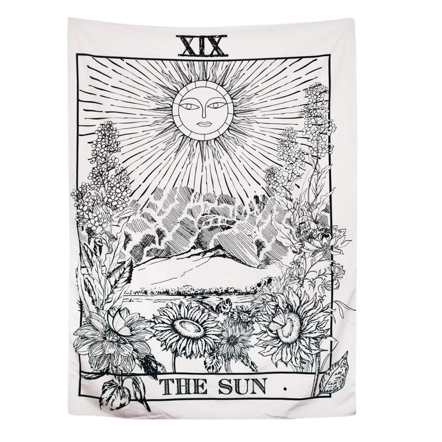 Indian Consigners Tarot Cards Tapestry Black & White The Sun Small Tapestry Cotton Posters Medieval Europe Tapestry(100 CM x 75 CM) (The Sun B/W)