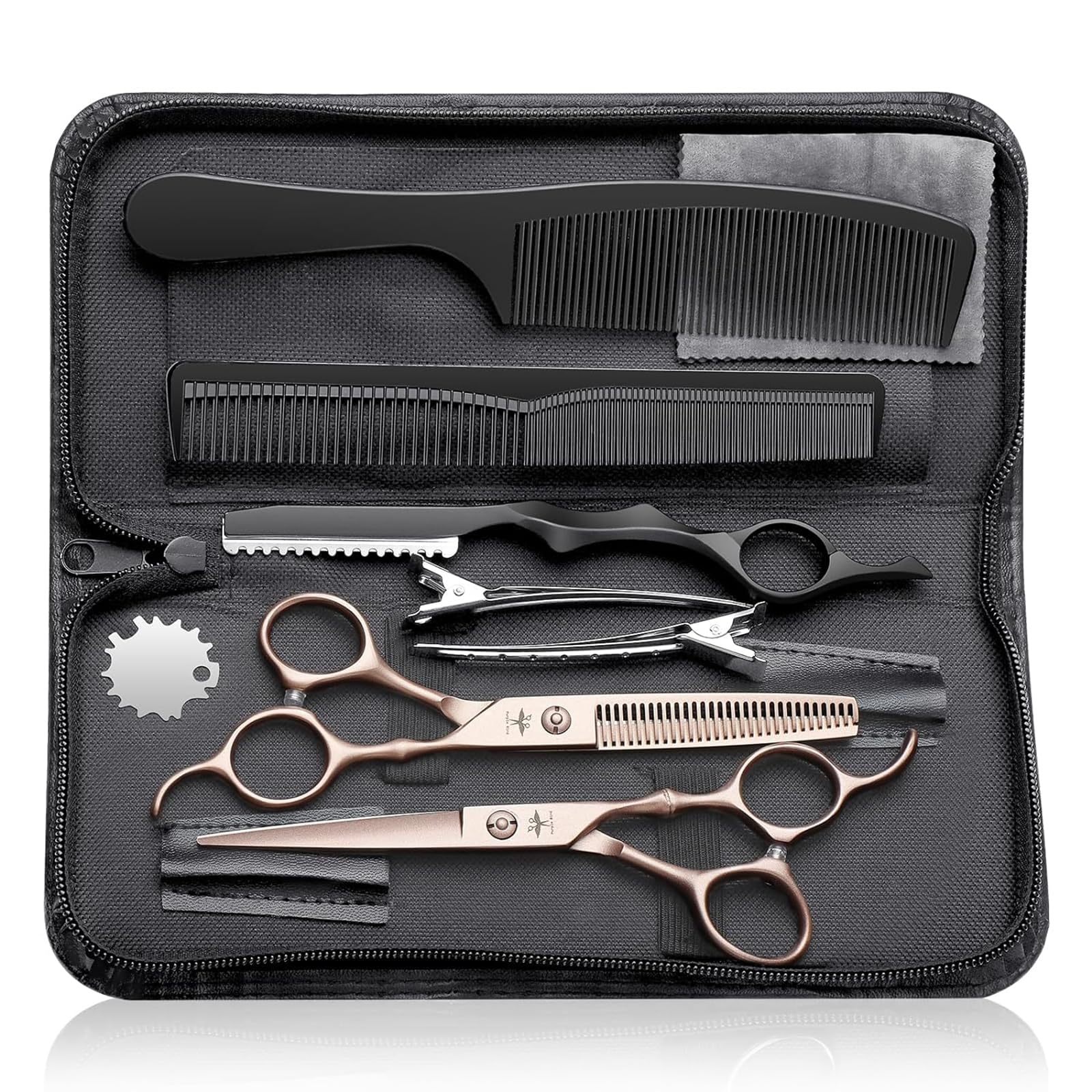 Purple Bird Hair Cutting Kit, Professional Barber Shears Set with Stainless Steel Cutting & Thinning Shears for Men Women Pet 10 Pcs Rosegold