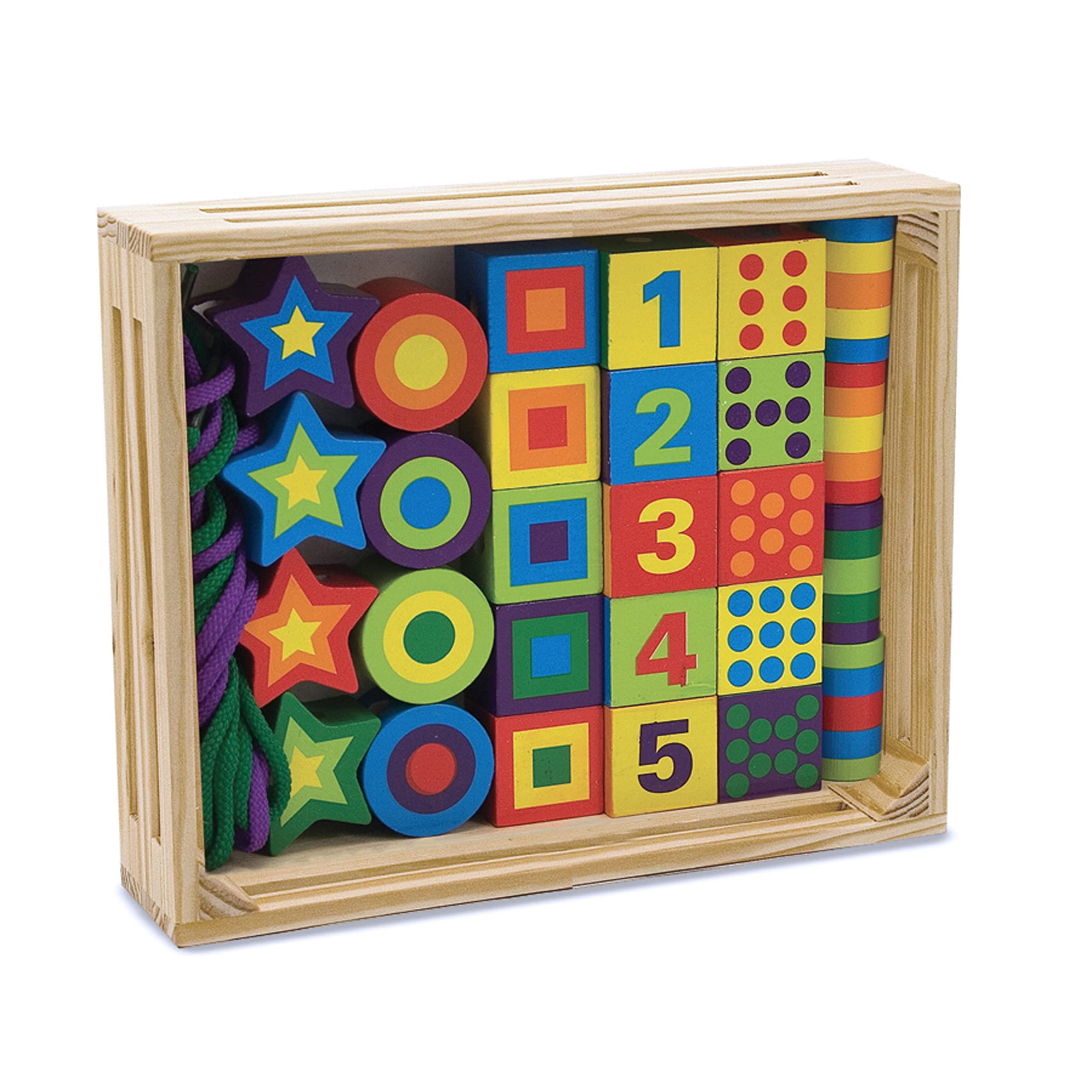Melissa & Doug Deluxe Wooden Lacing Beads - Educational Activity with 27 Beads and 2 Laces