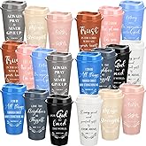 Skylety 20 Pack Christian Gifts for Men Women 16oz Reusable Bible Verse Tumbler Bulk Plastic Coffee Cups with Lids Inspirational Religious Church Gifts for Valentine Easter Birthday (Morandi Color)