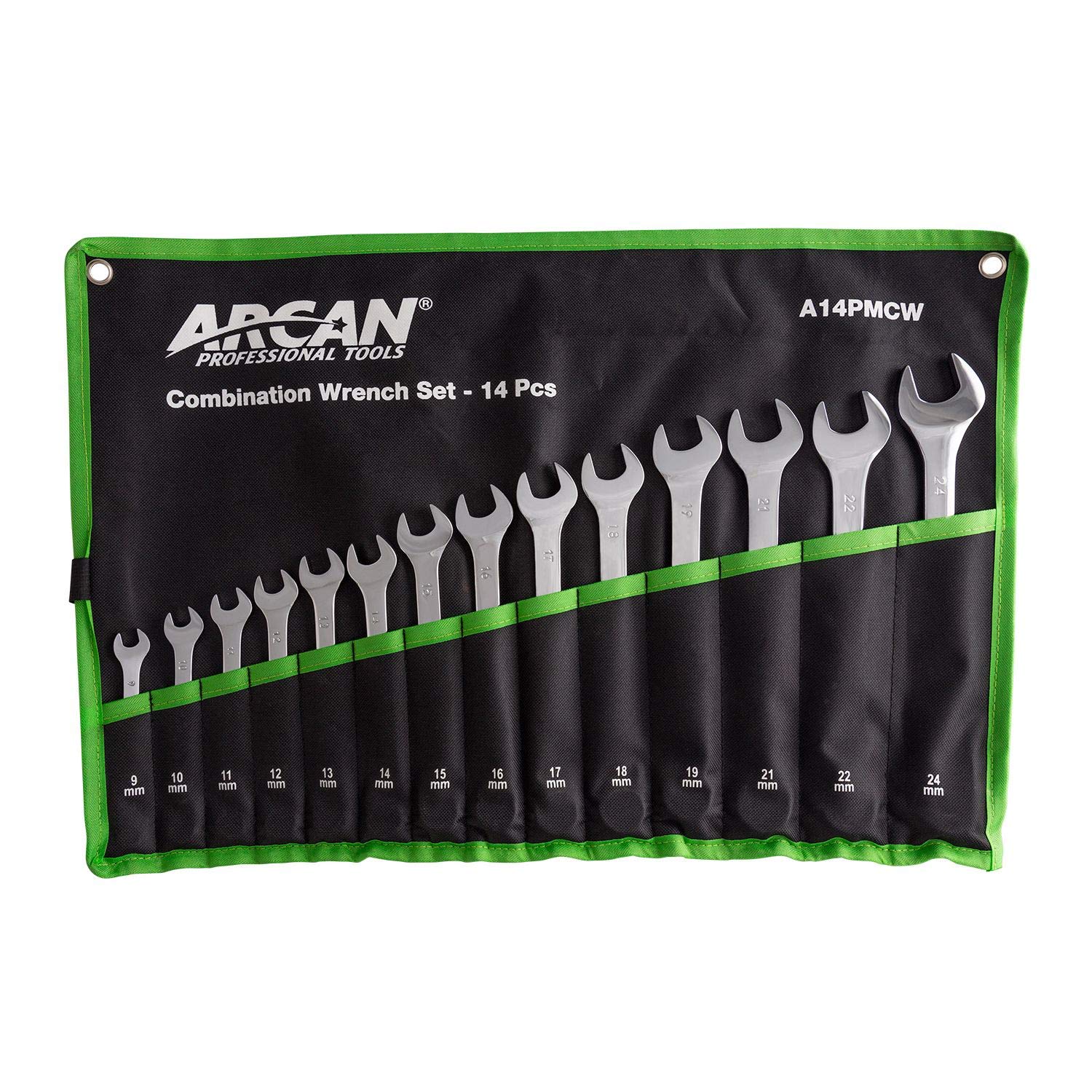 Arcan A14PMCW Metric Combination Wrench Set, 14-Piece