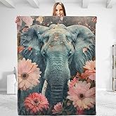 dhakalrlde for Enchanted Garden Elephant Plush Throw Blanket–Soft, Warm, Lightweight & Comfy Flannel–Fuzzy, Anti-Pilling Fabric–Perfect for Couch, Bedroom, Travel, Living Room 50in×60in