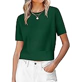 ANRABESS Womens Short Sleeve Sweaters Cropped Crew Neck Business Casual Lightweight Sweater Tops 2026 Spring Summer Outfits