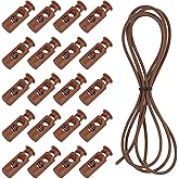 uxcell 40 Pcs Double Hole Cord Locks with 39Inch Elastic Shock Cord, Plastic Spring Toggle Stopper Clip with Stretch String for Shoelaces Drawstrings Paracord, Coffee