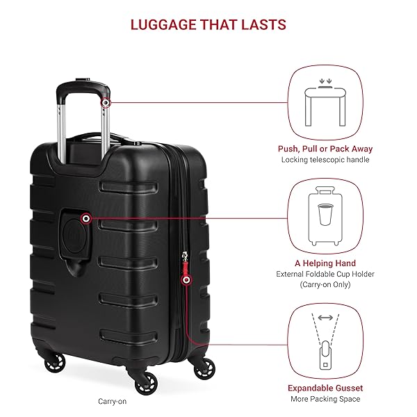 SWISSGEAR 7366 SIGNATURE HARDSIDE EXPANDABLE LUGGAGE WITH SPINNER WHEELS, TSA LOCK, CUP-HOLDER, BLACK, 2-PIECE SET (19/27)