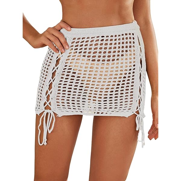 Plus Size Swim Skirt MakeMeChic Women's Crochet Swimsuit Cover Up