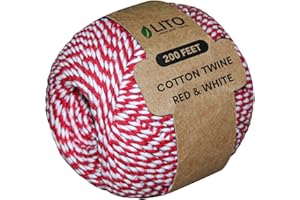 LITO LINEN AND TOWEL Red and White Twine| Bakers Twine 200Feet|Cotton Twine Perfect for Baking, Butchers, Crafts, Gift Wrapping, Holiday Decorations, Packaging Cord for DIY, Tying Cake and Pastry Boxes, Red/White