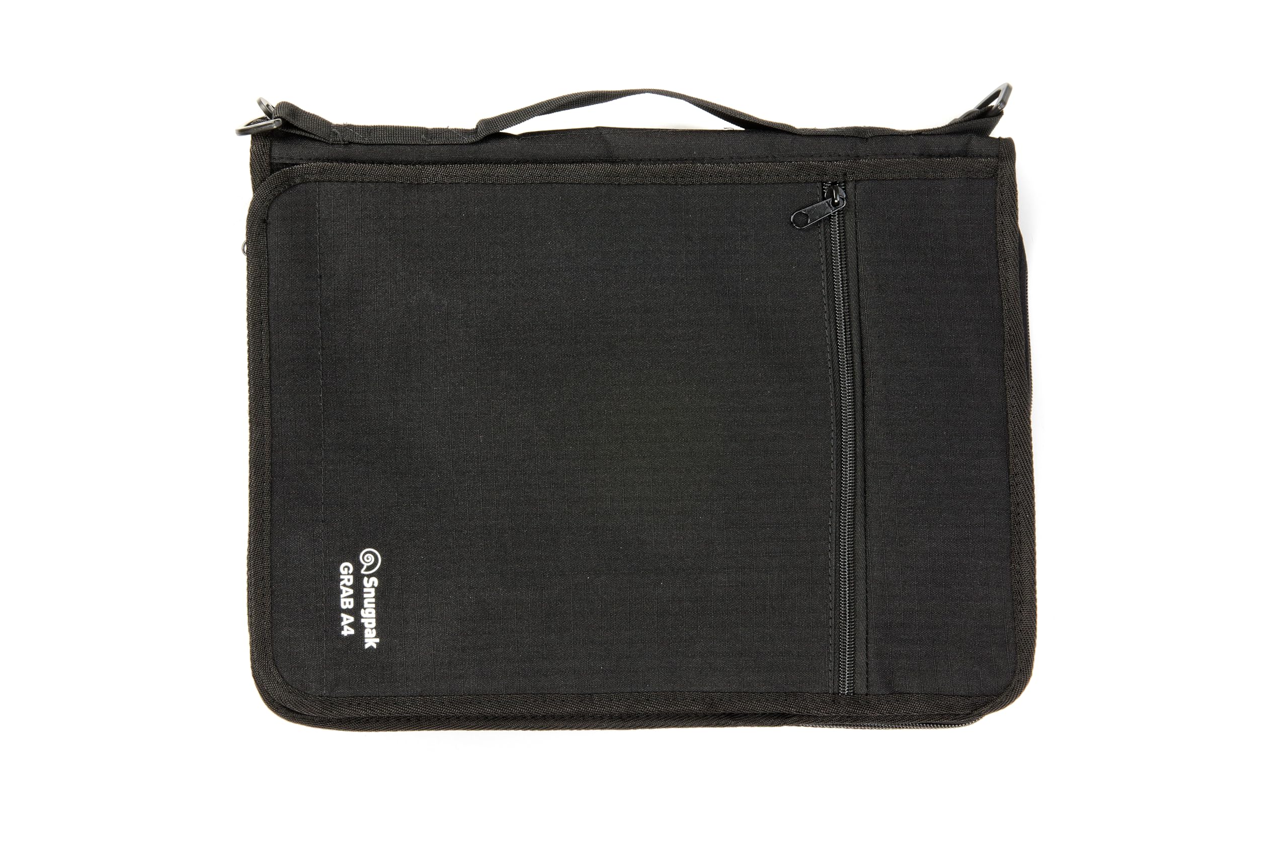 Snugpak Grab A4 WGTE - Weather-Resistant Heavy Duty Polyester Travel Document Organiser with Zippered Compartments, Stationery Pockets - Portable Document Organiser with Detachable Strap - Black