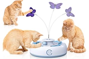 Kezlume Cat Toys 3 in1 Automatic Interactive Kitten Toy, Moving Ambush Mouse, Fluttering Butterfly, Track Balls, USB Powered, Indoor Exercise Kicker, Mouse Catching Game (Bright White)