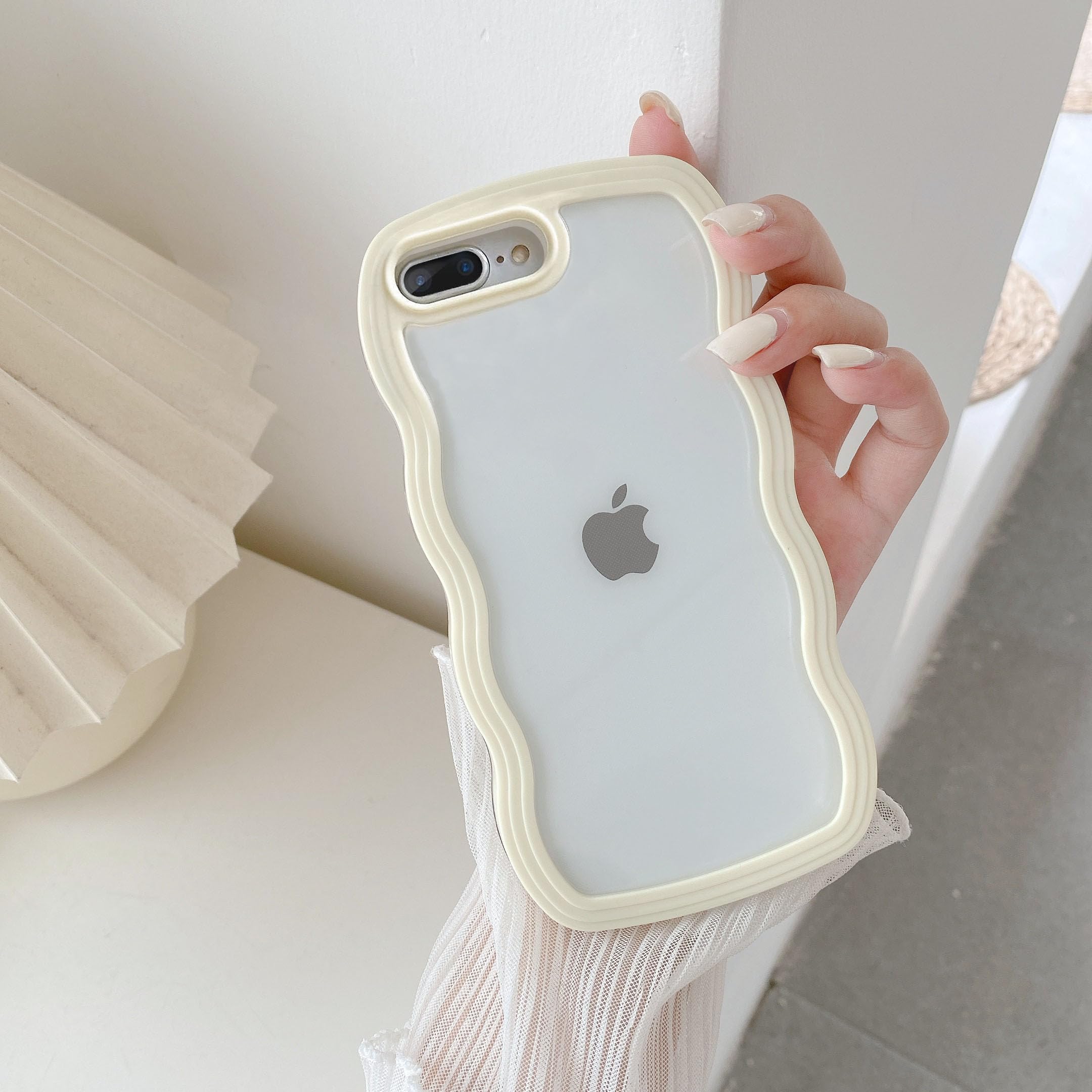 Photo 1 of QLTYPRI Compatible with iPhone 7 Plus/8 Plus Case, Cute Curly Wave Frame Clear Case for Girls Women, Transparent Soft Silicone TPU Bumper Shockproof Protective Phone Cover - Yellow
