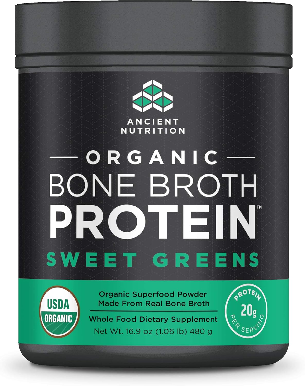 Ancient Nutrition Organic Bone Broth Protein Powder, Sweet Greens Flavor, 17 Servings Size - Organic, Gut-Friendly, Paleo-Friendly