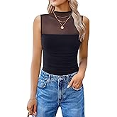 Avidlove Women's Mock Neck Mesh Bodysuit Ruched Tank Body Suits Top Sheer One Piece Going Out Tops Classy Outfits