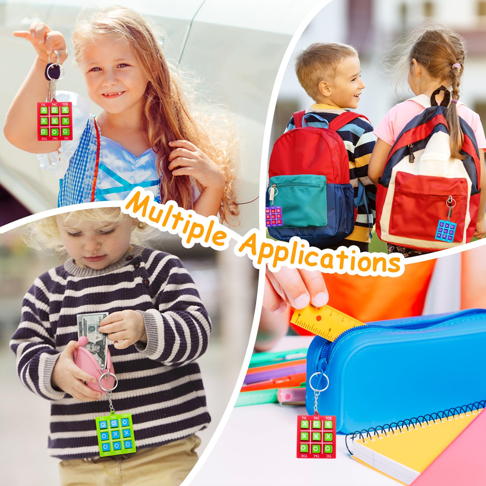 Party Favors for Kids 8-12 4-8 ,16 Pack Tic Tac Toe Game Keychain Fidget Bulk Back to School Student Gifts Classroom Treasure Box Toys Prizes Goodie Bag Stuffers Pinata Fillers Birthday Return Gifts