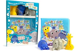 Little Hippo Books Scrub-A-Dub in the Tub - Children's Waterproof Bath Book and Toy Set (Bath Books with Toys for Babies & Toddlers)