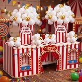 Thenshop 103 Pcs Carnival Party Decorations Set with Circus Tent Tablecloth | Red White Tent Tablecloth Photo Background, Popcorn Boxes with 100 Balloon Kit, Carnival Theme Birthday Party Decor Supplies