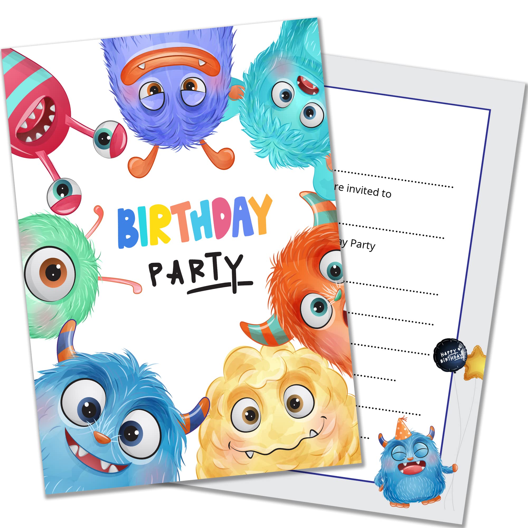 Olivia Samuel 20 x Kids Monster Party Invites from A6 Double Sided Cards with Envelopes