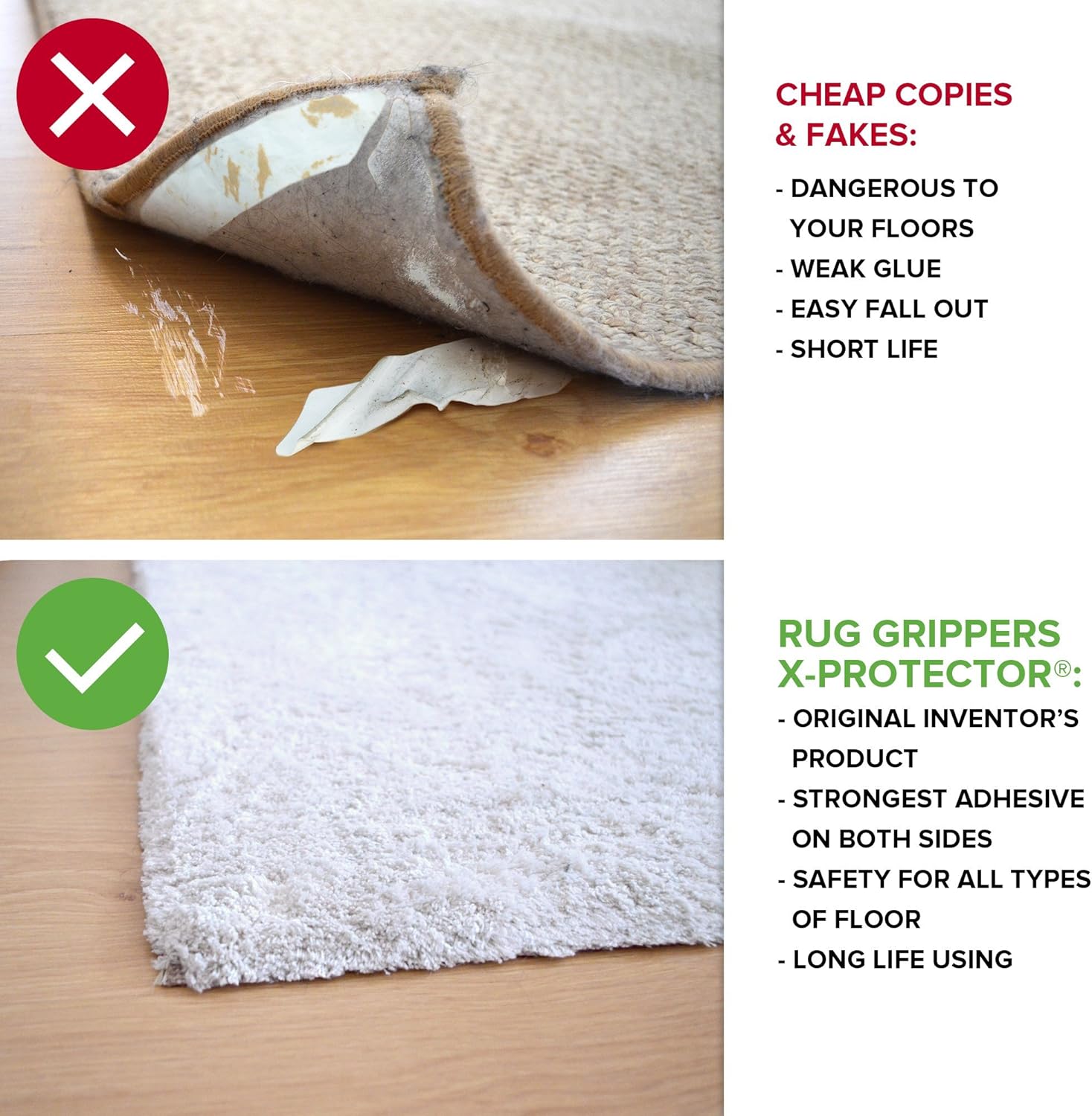 Rug Grippers X-PROTECTOR – Best 12 pcs Anti Curling Rug Gripper. Keeps Your Rug in Place & Makes Corners Flat. Premium Carpet Gripper with Renewable Gripper Tape –Ideal Anti Slip Rug Pad for Your Rugs - - 