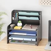 Bamboo File Organizer for Desk, Desktop Paper Tray and Mail Holder | Three open tiers keep A4/letter paper, folders, bills and mail sorted, visible and easy to reach while saving desk space