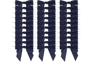 AIMUDI Navy Blue Satin Ribbon Twist Tie Bows 3.5" Pretied Bows Premade Craft Bows for Treat Bags Cake Pop Gift Wrapping Basket Wedding Favors Cookie Candy Bagging Baby Shower - 50 Counts